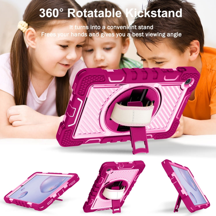 For Samsung Galaxy Tab A 8.4 2020 T307 360 Degree Rotation Contrast Color Shockproof Silicone + PC Case with Holder & Hand Grip Strap & Shoulder Strap(Rose Red+Pink) - Tab A 8.4 (2020) by buy2fix | Online Shopping UK | buy2fix