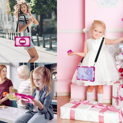 For Samsung Galaxy Tab A 8.4 2020 T307 360 Degree Rotation Contrast Color Shockproof Silicone + PC Case with Holder & Hand Grip Strap & Shoulder Strap(Rose Red+Pink) - Tab A 8.4 (2020) by buy2fix | Online Shopping UK | buy2fix