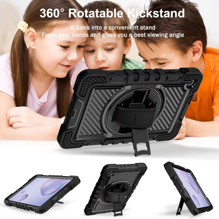 For Samsung Galaxy Tab A 8.4 2020 T307 360 Degree Rotation Contrast Color Shockproof Silicone + PC Case with Holder & Hand Grip Strap & Shoulder Strap(Black) - Tab A 8.4 (2020) by buy2fix | Online Shopping UK | buy2fix