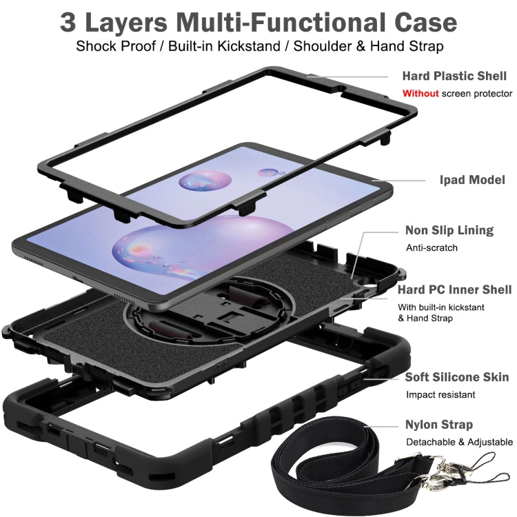 For Samsung Galaxy Tab A 8.4 2020 T307 360 Degree Rotation Contrast Color Shockproof Silicone + PC Case with Holder & Hand Grip Strap & Shoulder Strap(Black) - Tab A 8.4 (2020) by buy2fix | Online Shopping UK | buy2fix