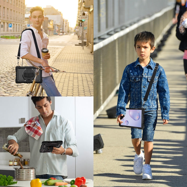 For Samsung Galaxy Tab A 8.4 2020 T307 360 Degree Rotation Contrast Color Shockproof Silicone + PC Case with Holder & Hand Grip Strap & Shoulder Strap(Black) - Tab A 8.4 (2020) by buy2fix | Online Shopping UK | buy2fix