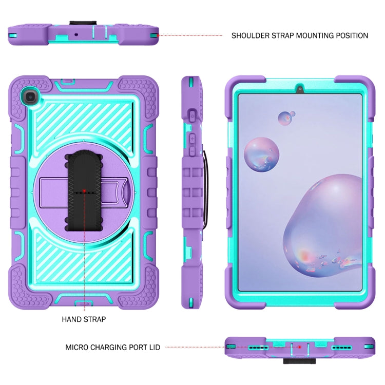 For Samsung Galaxy Tab A 8.4 2020 T307 360 Degree Rotation Contrast Color Shockproof Silicone + PC Case with Holder & Hand Grip Strap & Shoulder Strap(Purple + Mint Green) - Tab A 8.4 (2020) by buy2fix | Online Shopping UK | buy2fix