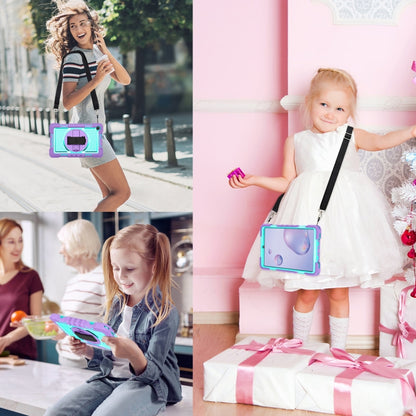 For Samsung Galaxy Tab A 8.4 2020 T307 360 Degree Rotation Contrast Color Shockproof Silicone + PC Case with Holder & Hand Grip Strap & Shoulder Strap(Purple + Mint Green) - Tab A 8.4 (2020) by buy2fix | Online Shopping UK | buy2fix