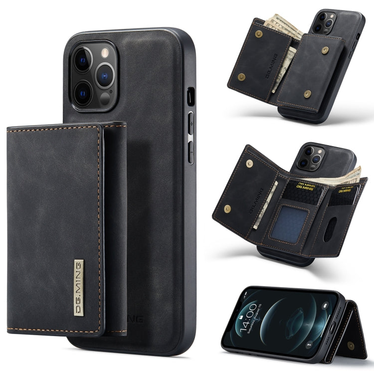 For iPhone 12 / 12 Pro DG.MING M1 Series 3-Fold Multi Card Wallet + Magnetic Back Cover Shockproof Case with Holder Function(Black) by DG.MING