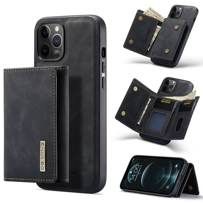 For iPhone 12 / 12 Pro DG.MING M1 Series 3-Fold Multi Card Wallet + Magnetic Back Cover Shockproof Case with Holder Function(Black) by DG.MING