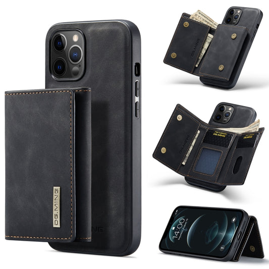 For iPhone 12 / 12 Pro DG.MING M1 Series 3-Fold Multi Card Wallet + Magnetic Back Cover Shockproof Case with Holder Function(Black) by DG.MING