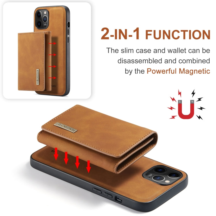 For iPhone 12 / 12 Pro DG.MING M1 Series 3-Fold Multi Card Wallet + Magnetic Back Cover Shockproof Case with Holder Function(Brown) by DG.MING