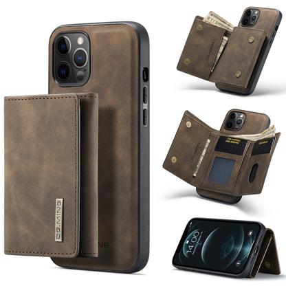 For iPhone 12 / 12 Pro DG.MING M1 Series 3-Fold Multi Card Wallet + Magnetic Back Cover Shockproof Case with Holder Function(Coffee) by DG.MING