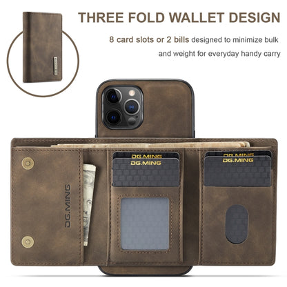 For iPhone 12 / 12 Pro DG.MING M1 Series 3-Fold Multi Card Wallet + Magnetic Back Cover Shockproof Case with Holder Function(Coffee) by DG.MING