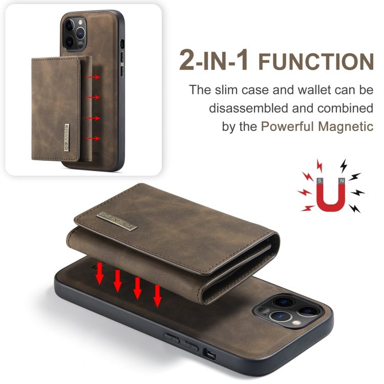 For iPhone 12 / 12 Pro DG.MING M1 Series 3-Fold Multi Card Wallet + Magnetic Back Cover Shockproof Case with Holder Function(Coffee) by DG.MING