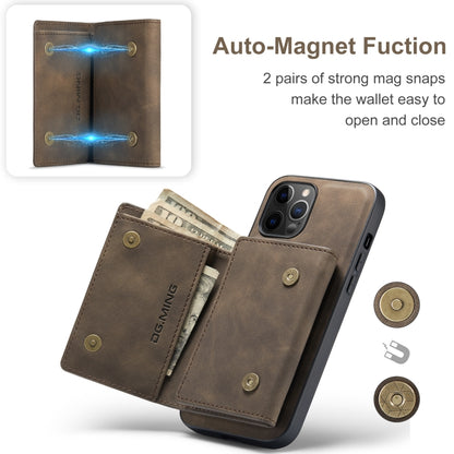 For iPhone 12 / 12 Pro DG.MING M1 Series 3-Fold Multi Card Wallet + Magnetic Back Cover Shockproof Case with Holder Function(Coffee) by DG.MING