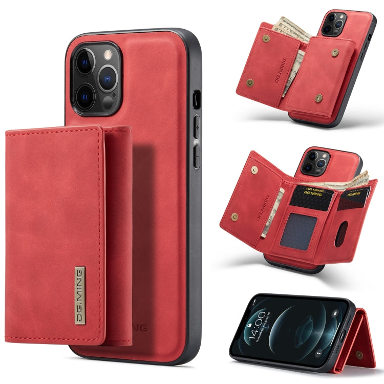 For iPhone 12 / 12 Pro DG.MING M1 Series 3-Fold Multi Card Wallet + Magnetic Back Cover Shockproof Case with Holder Function(Red) by DG.MING