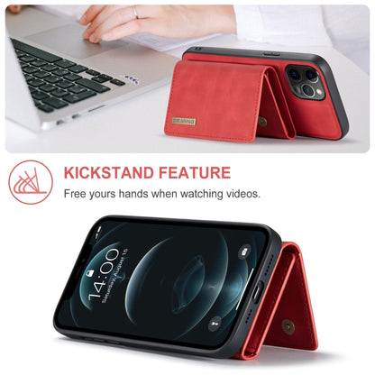 For iPhone 12 / 12 Pro DG.MING M1 Series 3-Fold Multi Card Wallet + Magnetic Back Cover Shockproof Case with Holder Function(Red) by DG.MING