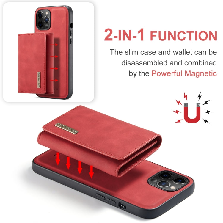 For iPhone 12 / 12 Pro DG.MING M1 Series 3-Fold Multi Card Wallet + Magnetic Back Cover Shockproof Case with Holder Function(Red) by DG.MING