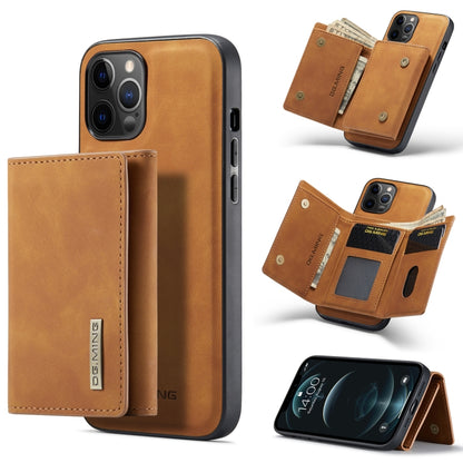 For iPhone 12 Pro Max DG.MING M1 Series 3-Fold Multi Card Wallet + Magnetic Back Cover Shockproof Case with Holder Function(Brown) by DG.MING