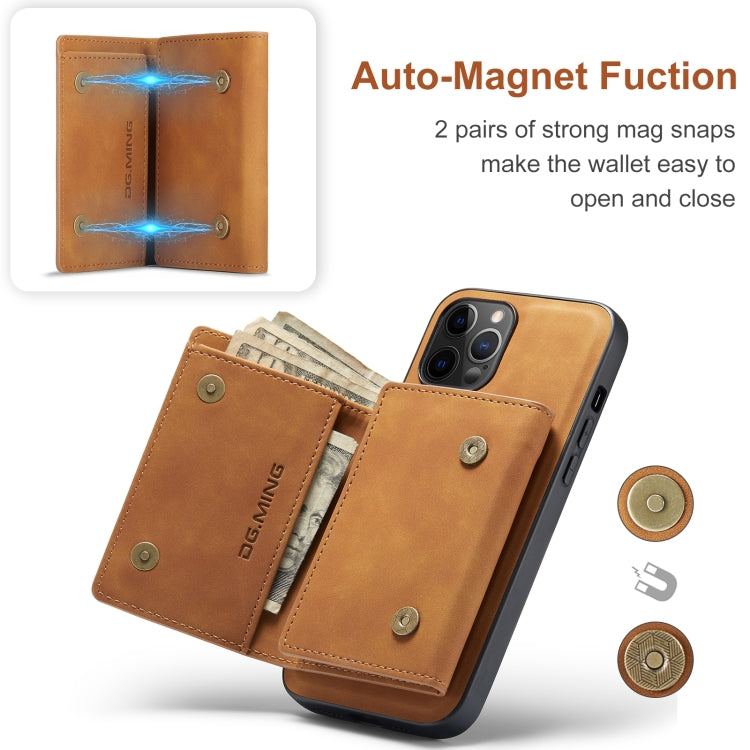For iPhone 12 Pro Max DG.MING M1 Series 3-Fold Multi Card Wallet + Magnetic Back Cover Shockproof Case with Holder Function(Brown) by DG.MING