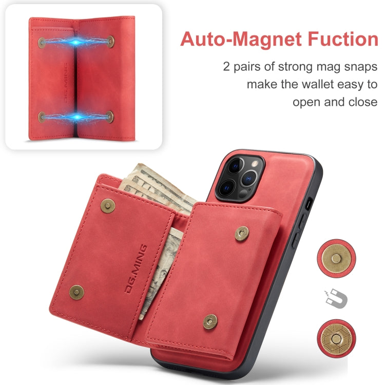 For iPhone 12 Pro Max DG.MING M1 Series 3-Fold Multi Card Wallet + Magnetic Back Cover Shockproof Case with Holder Function(Red) - iPhone 12 Pro Max Cases by DG.MING | Online Shopping UK | buy2fix