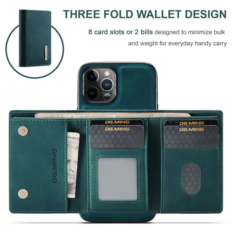 For iPhone 12 Pro Max DG.MING M1 Series 3-Fold Multi Card Wallet + Magnetic Back Cover Shockproof Case with Holder Function(Green) by DG.MING