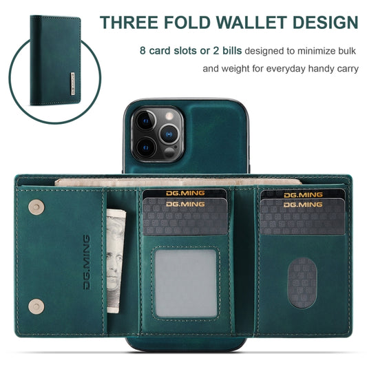 For iPhone 12 Pro Max DG.MING M1 Series 3-Fold Multi Card Wallet + Magnetic Back Cover Shockproof Case with Holder Function(Green) by DG.MING