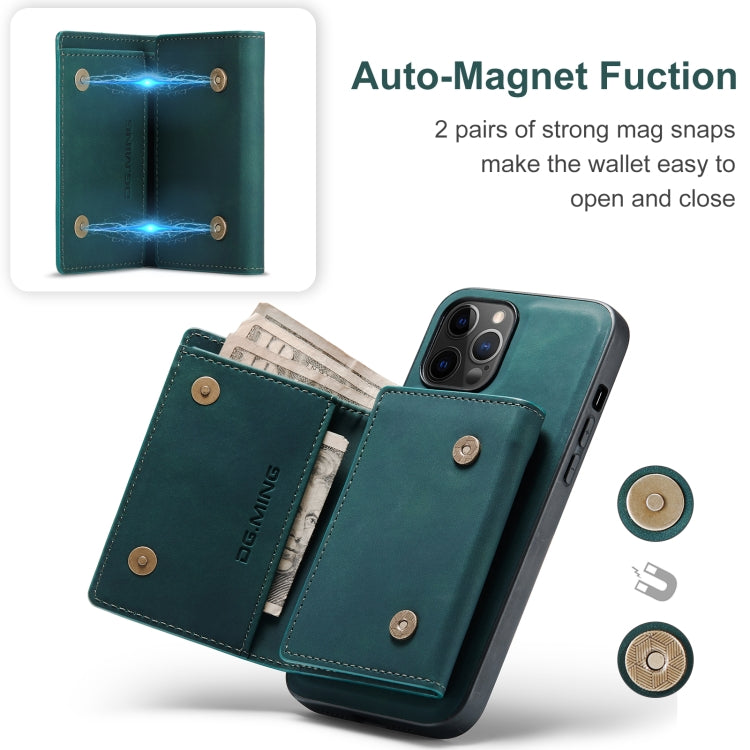 For iPhone 12 Pro Max DG.MING M1 Series 3-Fold Multi Card Wallet + Magnetic Back Cover Shockproof Case with Holder Function(Green) by DG.MING