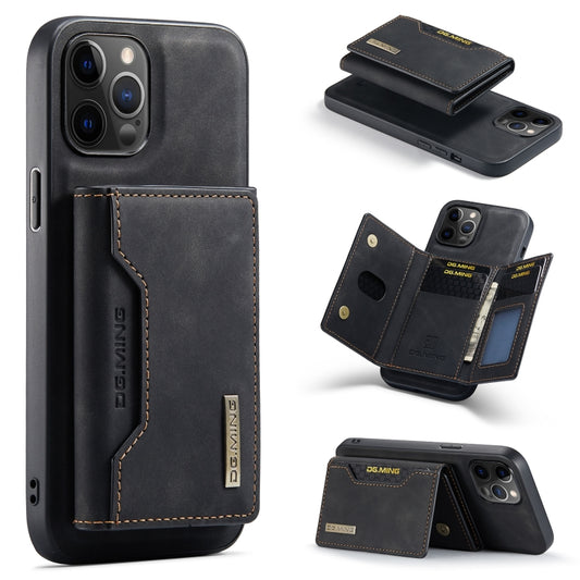 For iPhone 12 / 12 Pro DG.MING M2 Series 3-Fold Multi Card Bag + Magnetic Back Cover Shockproof Case with Wallet & Holder Function(Black) by DG.MING