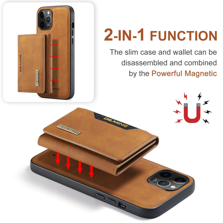For iPhone 12 Pro Max DG.MING M2 Series 3-Fold Multi Card Bag + Magnetic Back Cover Shockproof Case with Wallet & Holder Function(Brown) by DG.MING