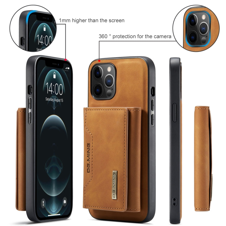 For iPhone 12 Pro Max DG.MING M2 Series 3-Fold Multi Card Bag + Magnetic Back Cover Shockproof Case with Wallet & Holder Function(Brown) by DG.MING