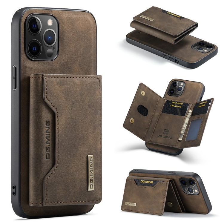 For iPhone 12 Pro Max DG.MING M2 Series 3-Fold Multi Card Bag + Magnetic Back Cover Shockproof Case with Wallet & Holder Function(Coffee) by DG.MING