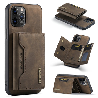 For iPhone 12 Pro Max DG.MING M2 Series 3-Fold Multi Card Bag + Magnetic Back Cover Shockproof Case with Wallet & Holder Function(Coffee) by DG.MING