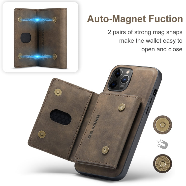 For iPhone 12 Pro Max DG.MING M2 Series 3-Fold Multi Card Bag + Magnetic Back Cover Shockproof Case with Wallet & Holder Function(Coffee) by DG.MING