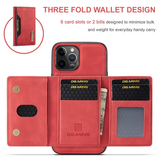 For iPhone 12 Pro Max DG.MING M2 Series 3-Fold Multi Card Bag + Magnetic Back Cover Shockproof Case with Wallet & Holder Function(Red) by DG.MING