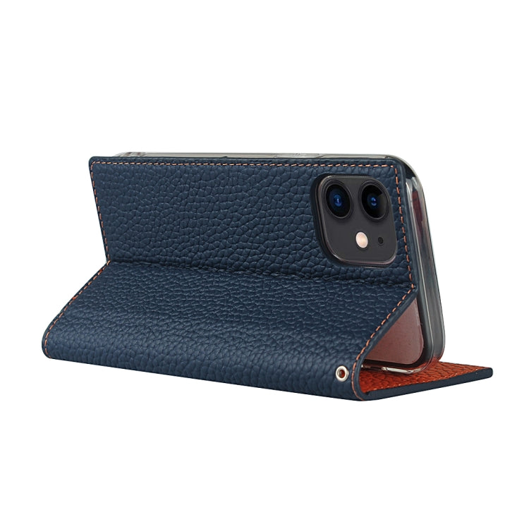 For iPhone 12 mini Litchi Genuine Leather Phone Case (Dark Blue) - iPhone 12 mini Cases by buy2fix | Online Shopping UK | buy2fix