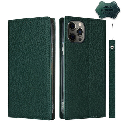 For iPhone 12 Pro Max Litchi Genuine Leather Phone Case(Green) - iPhone 12 Pro Max Cases by buy2fix | Online Shopping UK | buy2fix