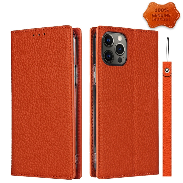 For iPhone 12 Pro Max Litchi Genuine Leather Phone Case(Orange) - iPhone 12 Pro Max Cases by buy2fix | Online Shopping UK | buy2fix