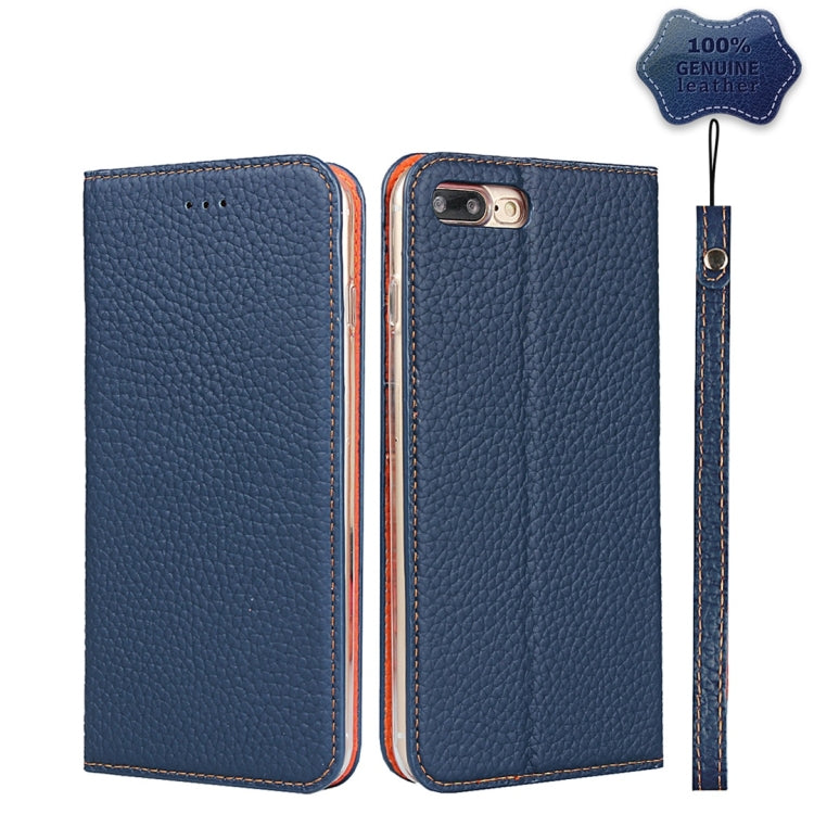 Litchi Genuine Leather Phone Case For iPhone 7 Plus / 8 Plus(Dark Blue) - More iPhone Cases by buy2fix | Online Shopping UK | buy2fix