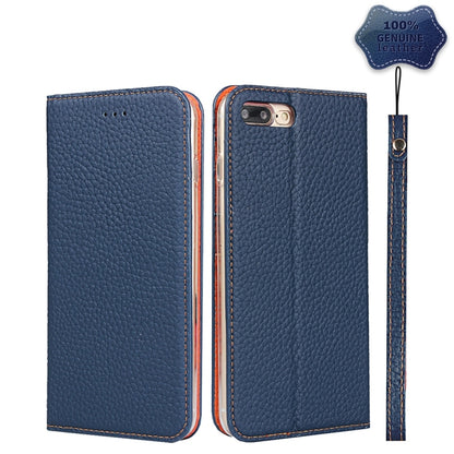 Litchi Genuine Leather Phone Case For iPhone 7 Plus / 8 Plus(Dark Blue) - More iPhone Cases by buy2fix | Online Shopping UK | buy2fix