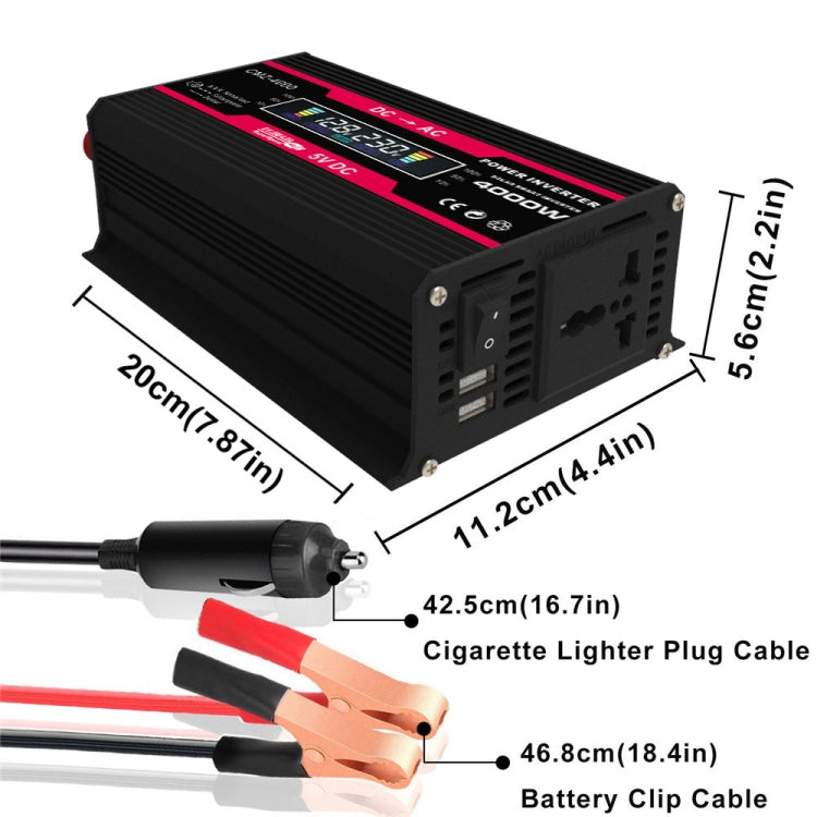 Zhizun Modified Sinewave 12V to 220V 4000W Car Power Inverter(Black) by buy2fix