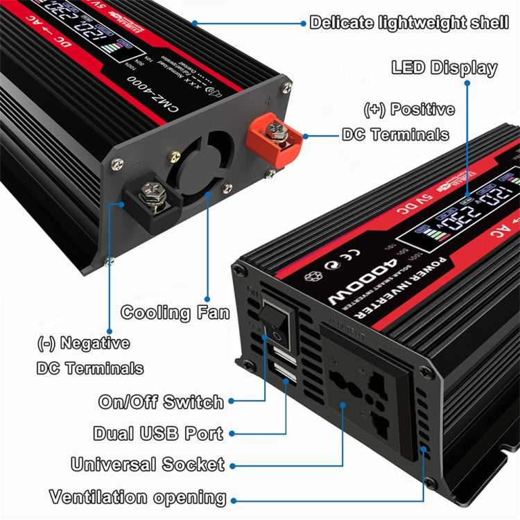 Zhizun Modified Sinewave 12V to 220V 4000W Car Power Inverter(Black) by buy2fix