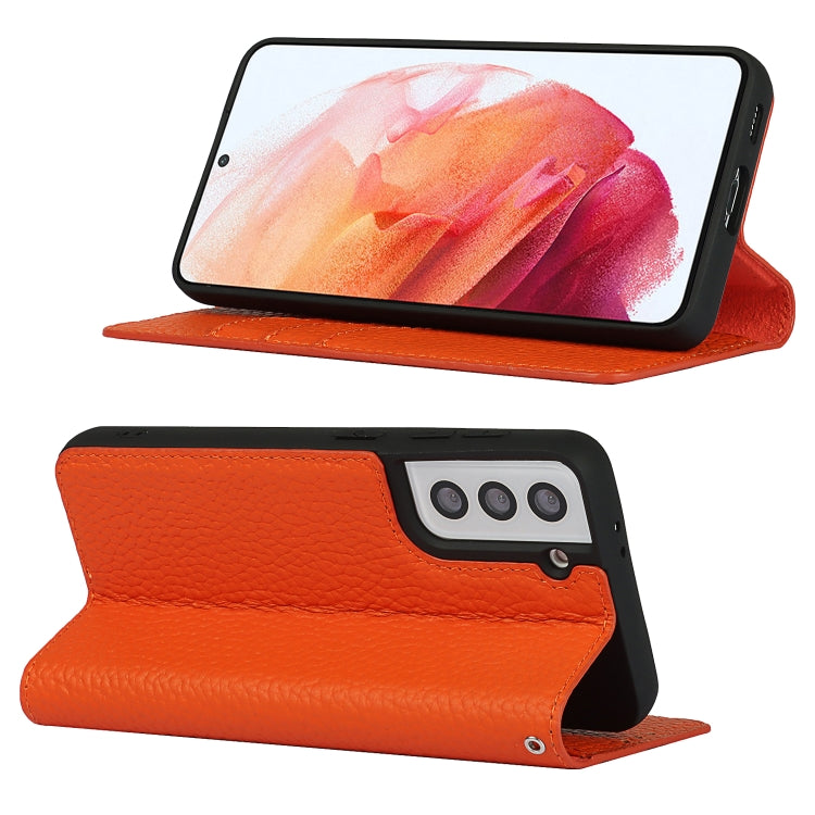 For Samsung Galaxy S21 5G Litchi Genuine Leather Phone Case(Orange) - Galaxy S21+ 5G Cases by buy2fix | Online Shopping UK | buy2fix