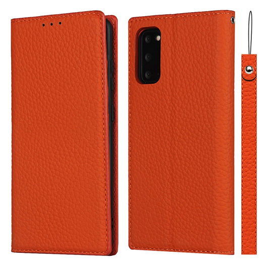 For Samsung Galaxy S20 Litchi Genuine Leather Phone Case(Orange) - Galaxy Phone Cases by buy2fix | Online Shopping UK | buy2fix