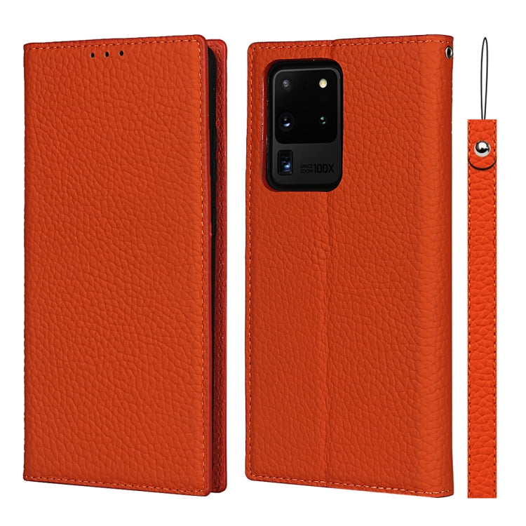 For Samsung Galaxy S20 Ultra Litchi Genuine Leather Phone Case (Orange) - Galaxy Phone Cases by buy2fix | Online Shopping UK | buy2fix