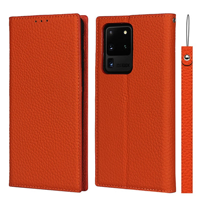 For Samsung Galaxy S20 Ultra Litchi Genuine Leather Phone Case (Orange) - Galaxy Phone Cases by buy2fix | Online Shopping UK | buy2fix