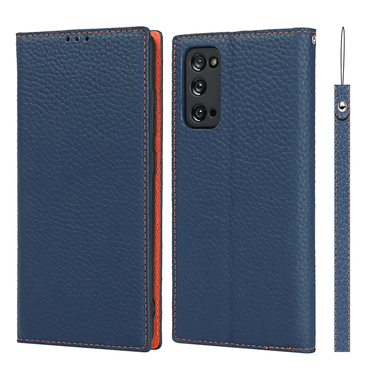 For Samsung Galaxy S20 FE Litchi Texture Horizontal Flip Top Layer Cowhide Leather Case with Holder & Card Slots & Wallet & Strap & Wire Winder(Dark Blue) - Galaxy S20 FE Cases by buy2fix | Online Shopping UK | buy2fix