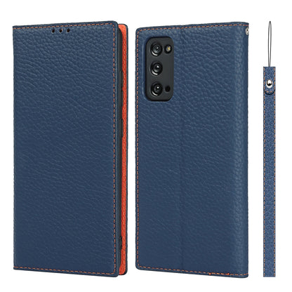 For Samsung Galaxy S20 FE Litchi Texture Horizontal Flip Top Layer Cowhide Leather Case with Holder & Card Slots & Wallet & Strap & Wire Winder(Dark Blue) - Galaxy S20 FE Cases by buy2fix | Online Shopping UK | buy2fix