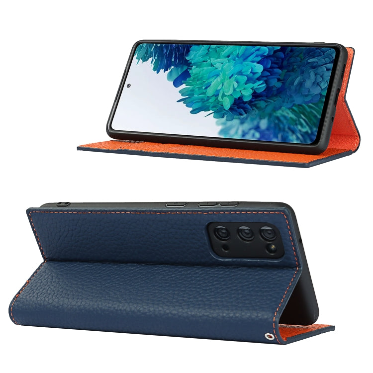 For Samsung Galaxy S20 FE Litchi Texture Horizontal Flip Top Layer Cowhide Leather Case with Holder & Card Slots & Wallet & Strap & Wire Winder(Dark Blue) - Galaxy S20 FE Cases by buy2fix | Online Shopping UK | buy2fix