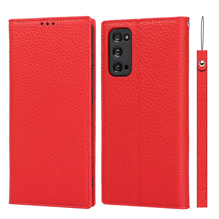 For Samsung Galaxy S20 FE Litchi Texture Horizontal Flip Top Layer Cowhide Leather Case with Holder & Card Slots & Wallet & Strap & Wire Winder(Red) - Galaxy S20 FE Cases by buy2fix | Online Shopping UK | buy2fix