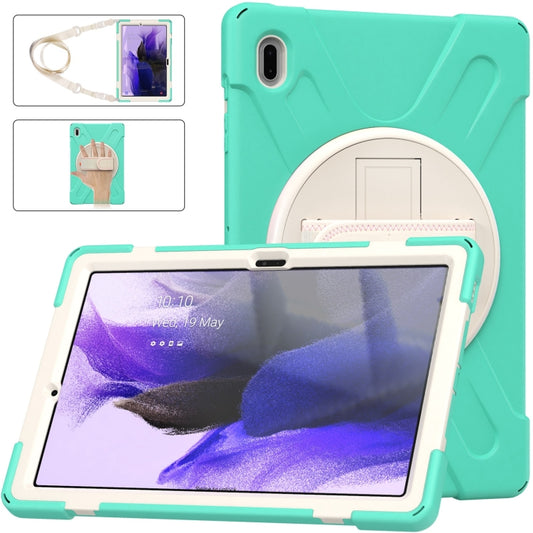 For Samsung Galaxy Tab S7 FE T730 / S7+ / S9+ /S8+ Silicone + PC Protective Case with Holder & Shoulder Strap(Mint Green) by buy2fix