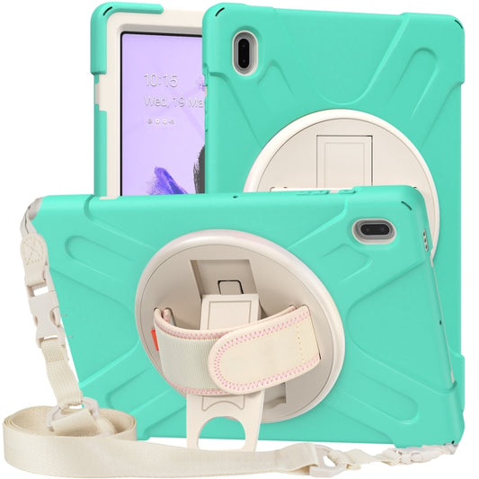 For Samsung Galaxy Tab S7 FE T730 / S7+ / S9+ /S8+ Silicone + PC Protective Case with Holder & Shoulder Strap(Mint Green) by buy2fix
