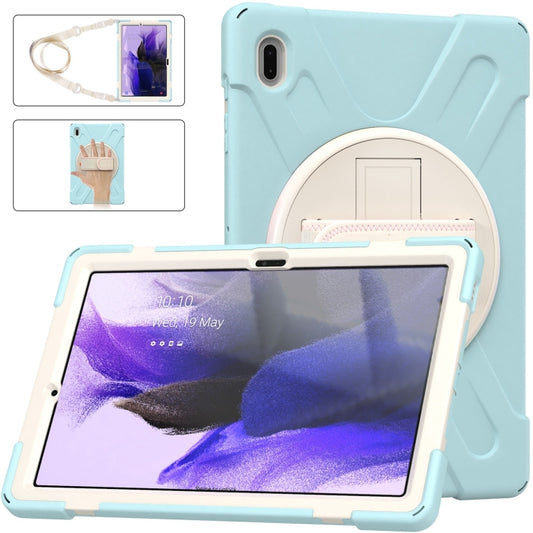 For Samsung Galaxy Tab S7 FE T730 / S7+ / S9+ /S8+ Silicone + PC Protective Case with Holder & Shoulder Strap(Ice Blue) by buy2fix