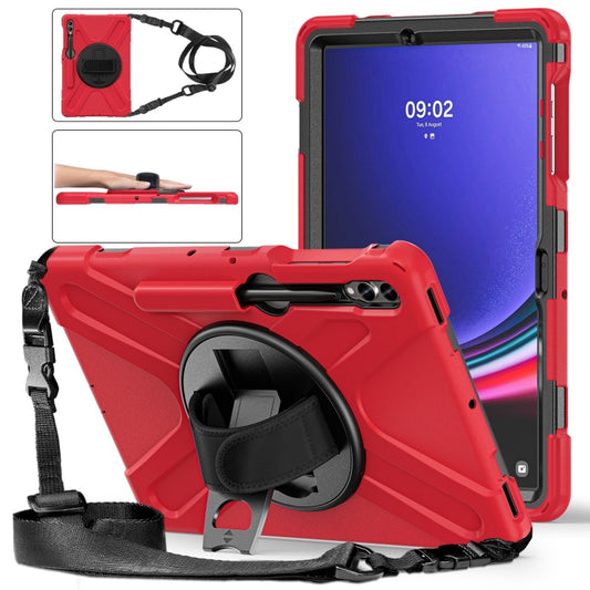 For Samsung Galaxy Tab S7 FE T730 / S7+ / S9+ /S8+ Silicone + PC Protective Case with Holder & Shoulder Strap(Red) by buy2fix